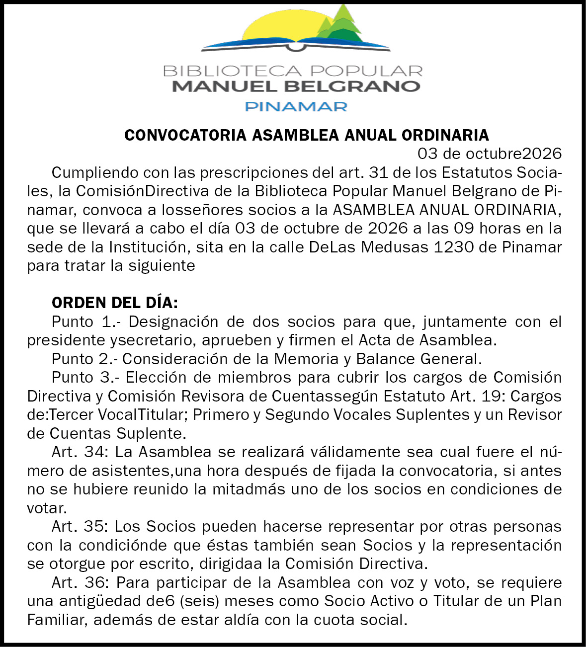 Convocatoria Asamblea Anual Ordinaria