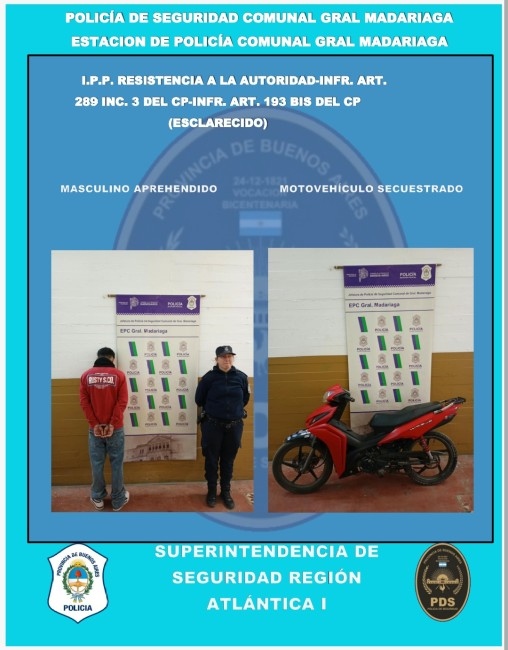 Persecución y detención en Madariaga: joven fue capturado tras huir en moto
