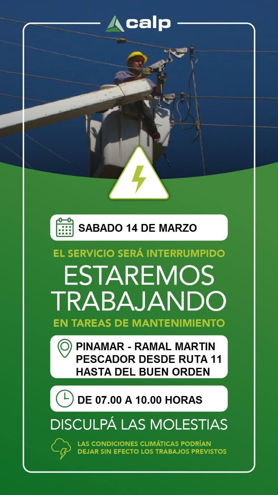 CALP informa: Corte programado para el s&aacute;bado