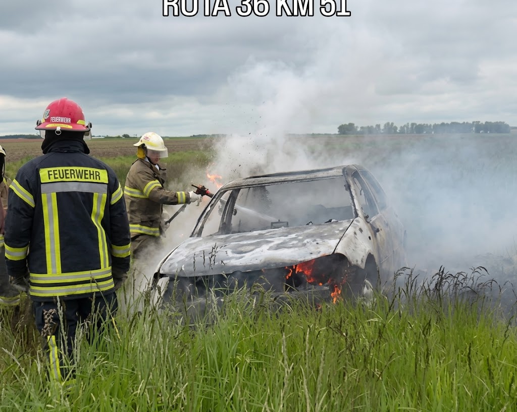 Incendio vehicular en la ruta 56: pérdidas totales y sin heridos