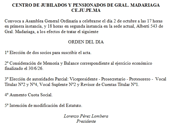 Convocatoria a asamblea CEJUPEMA
