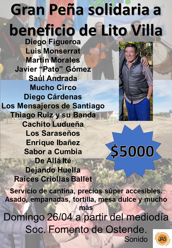 Gran pe&ntilde;a solidaria a beneficio de Lito Villa este domingo en Ostende