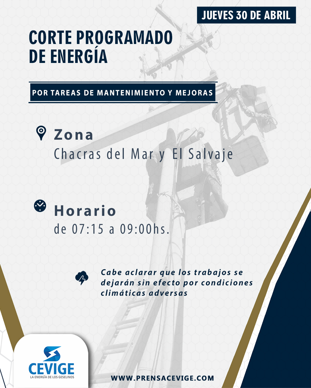 Corte de energ&iacute;a programado