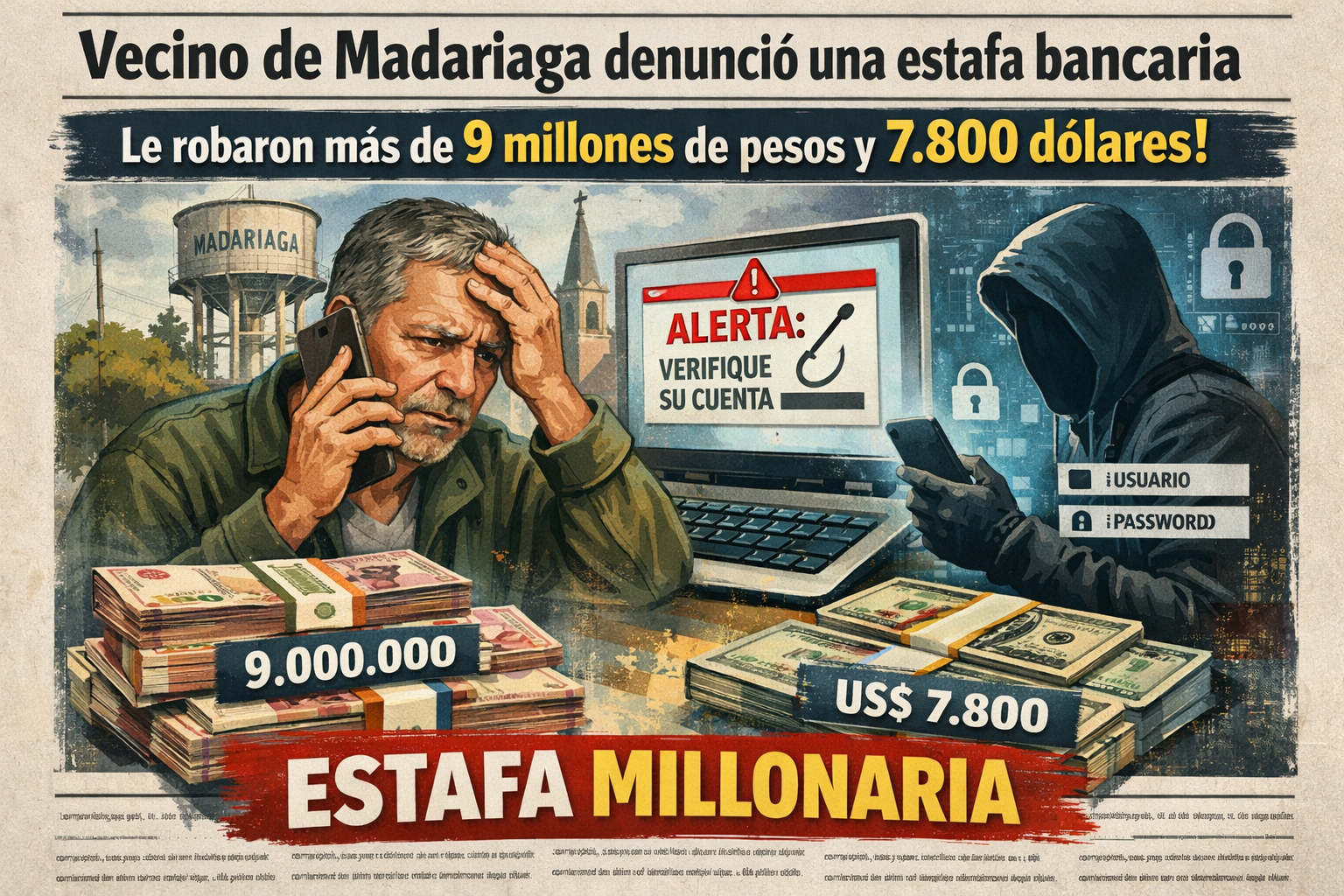 Un vecino de Madariaga denunci&oacute; una estafa bancaria por m&aacute;s de 9 millones de pesos y 7.800 d&oacute;lares