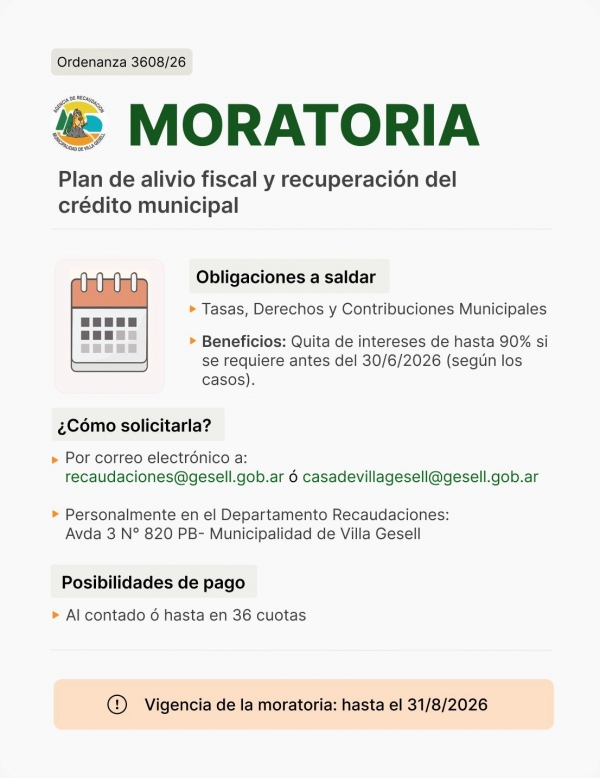 Villa Gesell: hasta el 30 de junio para adherirse a la moratoria